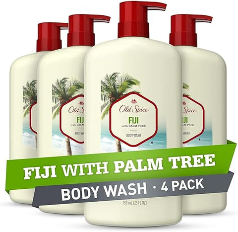Fresher Collection Body Wash for Men, Fiji com Fragrância de Palmeira, 750 ml (Pack com 4 unidades) - Old Spice