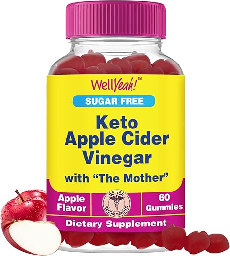 WellYeah - Gomas de Vinagre de Maçã sem Açúcar | 500 mg | Gomas de ACV Keto | Vinagre de Maçã com Mãe | Vegano, Não GMO | 60 Unidades