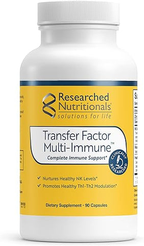 Researched Nutritionals - Transfer Factor Multi-Immune – Suporte Imunológico Completo com Zinco, Beta Glucano e Suplemento de Cogumelos
