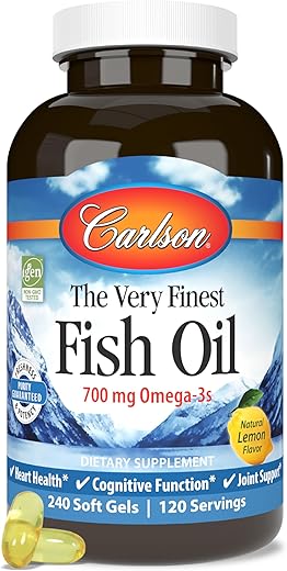 Óleo de Peixe de Alta Qualidade, 700 mg Ômega-3, Suplemento de Óleo de Peixe Norueguês, Ômega 3 de Peixe Selvagem, Cápsulas de Óleo de Peixe Sustentável, Suplemento de Ômega 3 - Carlson