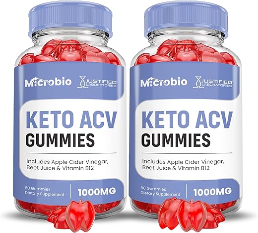Justified Laboratories - (2 Pacotes) Gomas Microbio Keto ACV Fórmula Avançada 1000MG Micro Bio Keto Gomas Vinagre de Maçã Formulado com Romã e Beterraba em Pó B12 Vegano Não GMO 120 Gomas