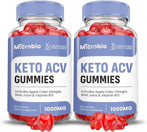 Justified Laboratories - (2 Pacotes) Gomas Microbio Keto ACV Fórmula Avançada 1000MG Micro Bio Keto Gomas Vinagre de Maçã Formulado com Romã e Beterraba em Pó B12 Vegano Não GMO 120 Gomas