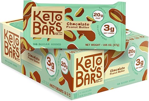 Keto Bars - KETO BARS: Barra Cetogênica Original Alta em Gordura, Baixo Carboidrato. Sem Glúten, Caseira com Ingredientes Simples. [Chocolate Manteiga de Amendoim, 10 Unidades]