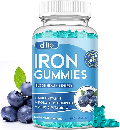 dilib - Gomas de Ferro com Multivitamina, Suplemento de Ferro para Mulheres