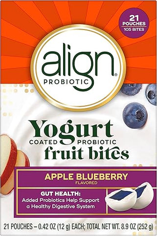 Probiótico, Mordidas de Frutas Probióticas com Cobertura de Iogurte, Probiótico Adicionado Ajuda a Apoiar a Saúde Digestiva, 21 Pacotes, 105 Mordidas - Align