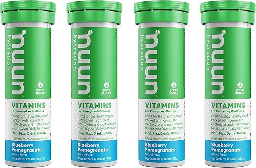 Vitamins – Comprimidos de Hidratação e Eletrólitos Blueberry Pomegranate – 4 x 12 Comprimidos - Nuun