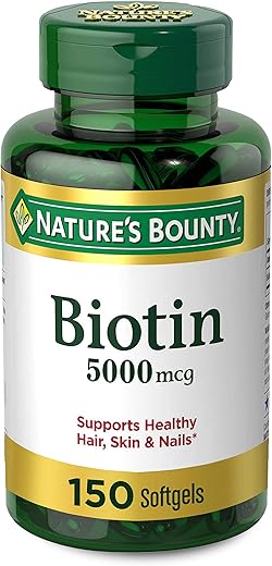 Nature's Bounty - Nature’s Bounty Biotina, Suplemento Vitamínico, Suporta Metabolismo para Energia Celular e Cabelos, Pele e Unhas Saudáveis, 5000 mcg, 150 Softgels