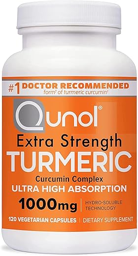 Curcumin Turmeric 1000mg – Suporte para Articulações, Alta Absorção – Cápsulas Extra Fortes – 2 Meses de Suprimento – 120 Unidades - Qunol