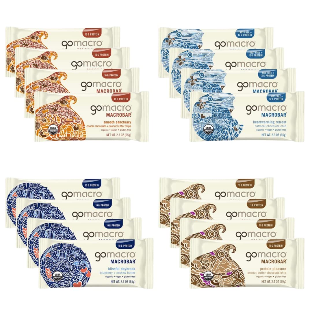 Generic - GoMacro MacroBar Pack Sortido de Barras de Proteína Vegana Orgânica – 16 Unidades de 65g (2.3oz) Cada