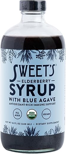 Sweet's Elderberry - Xarope de Sabugueiro com Agave Azul | Suporte Imunológico | Certificado Orgânico USDA | Não-OGM | Vegano | Sem Glúten | Marca: Elderberry Syrup