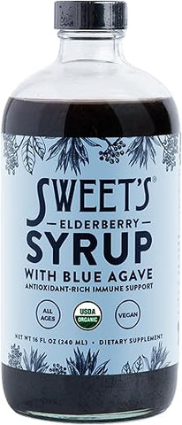 Sweet's Elderberry - Xarope de Sabugueiro com Agave Azul | Suporte Imunológico | Certificado Orgânico USDA | Não-OGM | Vegano | Sem Glúten | Marca: Elderberry Syrup
