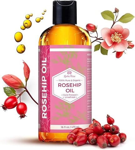 Óleo de Rosa Mosqueta Leven Rose 473 ml – Puro Óleo de Rosa Mosqueta para o Rosto – Óleo de Rosa Mosqueta prensado a frio e não refinado para o Corpo – Hidratante Noturno para Cabelo e Pele