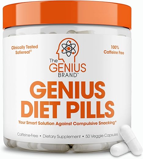 Pílulas de Dieta Genius para Suporte à Perda de Peso, 50 Cápsulas Vegetarianas – Supressor Inteligente de Apetite para Mulheres e Homens – Natural 5-HTP - The Genius Brand