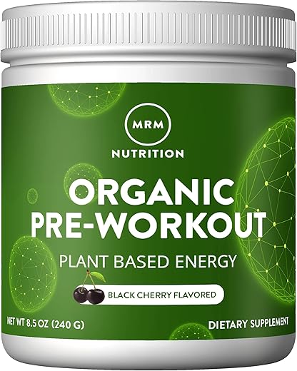 Nutrition Pó Pré-Treino Orgânico | Sabor Cereja Preta | Superfoods 150mg Cafeína Natural adaptogênica | Energia Limpa Foco | Fluxo Sanguíneo Saudável | Vegano Não-OGM | 150g - MRM