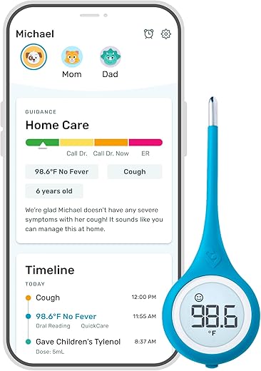 Termômetro Digital Kinsa Smart para Bebês, Crianças e Adultos – Leitura Rápida e Precisa de Temperatura Oral, Axilar ou Retal – Aprovado pela FDA – QuickCare