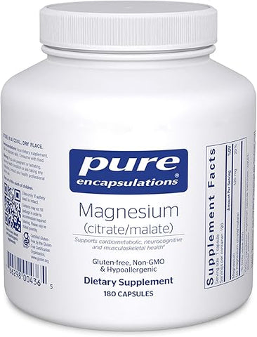 Suplemento de Magnésio (Citrate/Malate) da Pure Encapsulations – Suporte à Utilização de Nutrientes, Energia e Ossos