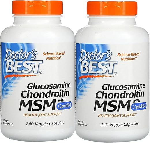 Doctor's BEST - Doctor’s Best, Glucosamina Condroitina MSM com OptiMSM, 240 Cápsulas Vegetais – Embalagem Dupla