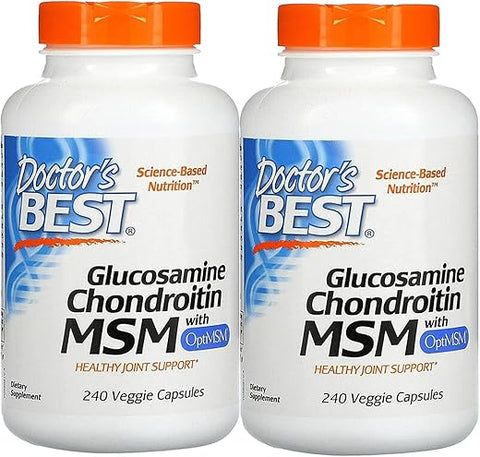 Doctor's BEST - Doctor’s Best, Glucosamina Condroitina MSM com OptiMSM, 240 Cápsulas Vegetais – Embalagem Dupla