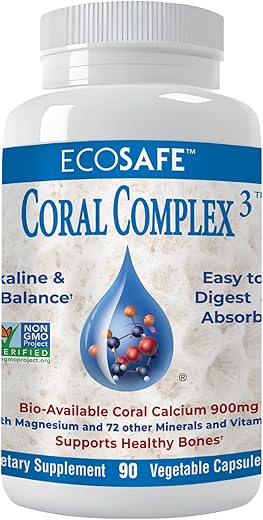 Coral White - Coral Complex 3 – Cálcio de Coral 900 mg com Vitamina D3 1200 UI e Magnésio 168 mg – 90 Cápsulas Vegetarianas