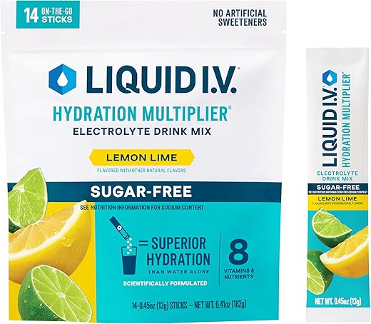 Hydration Multiplier® Sem Açúcar – Limão Lima – Sachês de Pó Hidratante | Mistura em Pó de Eletrólitos | Práticos Sticks de Porção Única | Não-OGM | 1 Pacote (14g) - Liquid I.V.