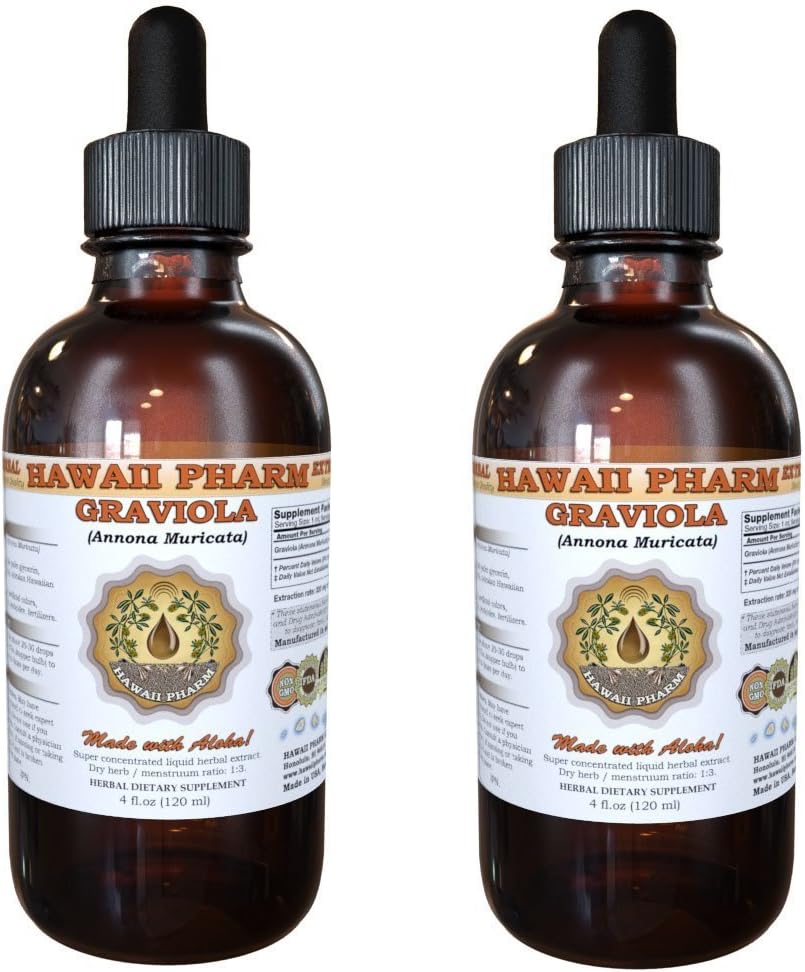 Hawaii Pharm - Graviola Extrato Líquido, Tintura de Folha Seca de Graviola (Annona Muricata) 2×120 ml