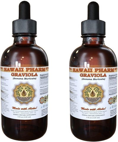 Hawaii Pharm - Graviola Extrato Líquido, Tintura de Folha Seca de Graviola (Annona Muricata) 2×120 ml