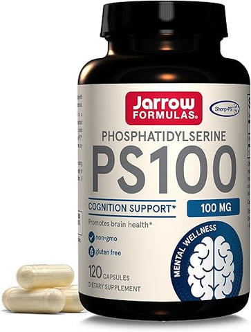 PS100 Fosfatidilserina 100 mg, Suporte para Saúde Cerebral e Cognição, 120 Cápsulas, Até 120 Dias de Fornecimento - Jarrow Formulas