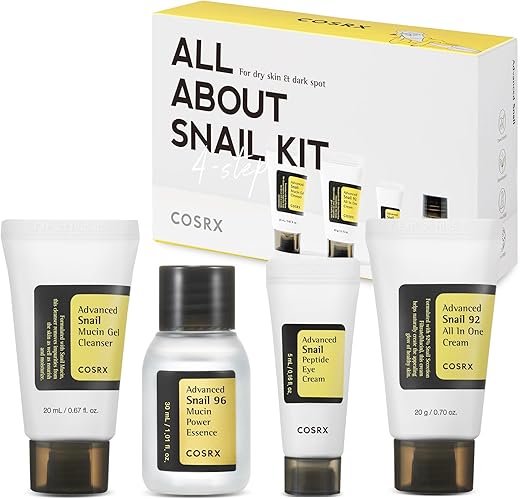 Skincare Coreano com Caracol | Kit de Viagem Aprovado pela TSA, Tamanho Reduzido, Presente com Gel de Limpeza Facial, Essência, Creme - COSRX