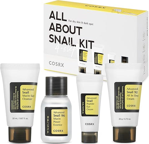 Skincare Coreano com Caracol | Kit de Viagem Aprovado pela TSA, Tamanho Reduzido, Presente com Gel de Limpeza Facial, Essência, Creme - COSRX