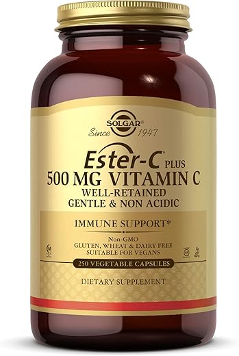 SOLGAR - Solgar Ester-C Plus 500 mg Vitamina C (Complexo de Ascorbato), 250 Cápsulas Vegetais – Suave