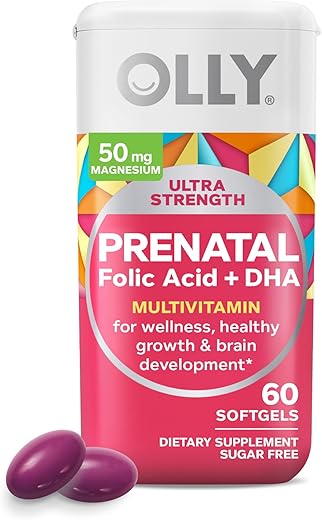 Ultra Strength Prenatal Multivitamin Softgels – Suporte para Crescimento Saudável, Desenvolvimento Cerebral, Ferro, Ácido Fólico, DHA, Vitaminas C, E – 30 Dias de Fornecimento (Embalagem Pode Variar) - OLLY