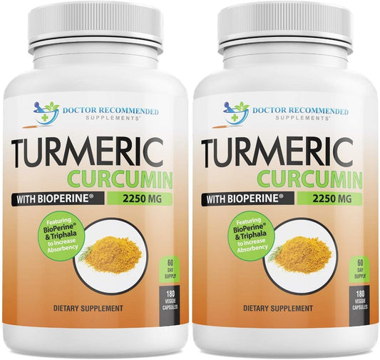DOCTOR RECOMMENDED SUPPLEMENTS - Turmeric Curcumin com Bioperine – 360 Cápsulas Vegetais – 2250mg 95%% Curcuminoides com Pimenta Preta e Triphala (Pacote com 2)