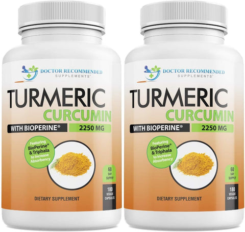 DOCTOR RECOMMENDED SUPPLEMENTS - Turmeric Curcumin com Bioperine – 360 Cápsulas Vegetais – 2250mg 95%% Curcuminoides com Pimenta Preta e Triphala (Pacote com 2)