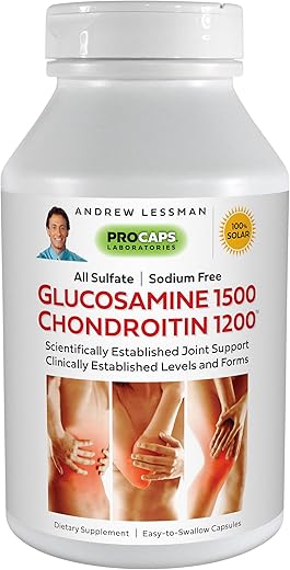 Glucosamina 1500 Condroitina 1200-150 Cápsulas – 100%% Forma de Sulfato, Ingredientes e Níveis de Pesquisa Estabelecidos para Suporte de Tecido Articular Saudável. Pequeno e Fácil de Usar - ANDREW LESSMAN