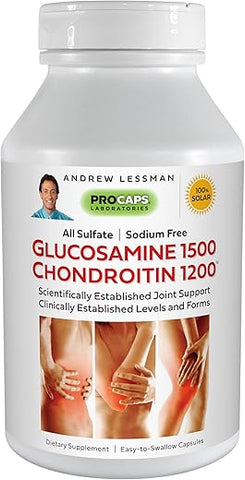 Glucosamina 1500 Condroitina 1200-150 Cápsulas – 100%% Forma de Sulfato, Ingredientes e Níveis de Pesquisa Estabelecidos para Suporte de Tecido Articular Saudável. Pequeno e Fácil de Usar - ANDREW LESSMAN