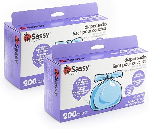 Sacos Descartáveis para Fraldas Sassy, 200 Unidades (Pacote com 2) – Práticos e Convenientes