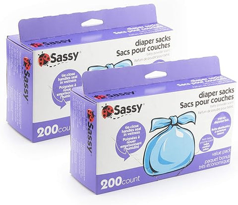 Sacos Descartáveis para Fraldas Sassy, 200 Unidades (Pacote com 2) – Práticos e Convenientes