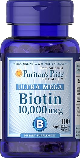Puritan's Pride - Puritan’s Pride Biotina 10000 Mcg, Promove Saúde da Pele, Cabelo e Unhas, Softgels 100 Contagem