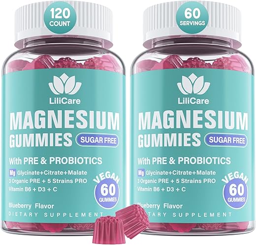 LILICARE - Gomas de Magnésio sem Açúcar 400mg com Prebióticos Orgânicos – Marca: Sugar Free