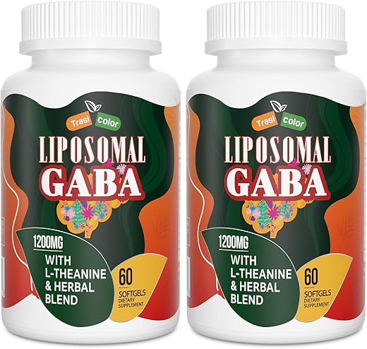 Trasicolor - Liposomal GABA com L-Theanine 1200mg – Complexo de GABA de Alta Absorção com Ashwagandha, Camomila, Suplementos Herbais de Cereja Azeda para Homens e Mulheres, 120 Softgels