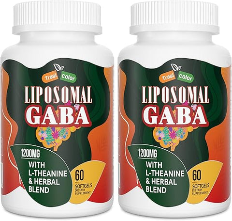 Trasicolor - Liposomal GABA com L-Theanine 1200mg – Complexo de GABA de Alta Absorção com Ashwagandha, Camomila, Suplementos Herbais de Cereja Azeda para Homens e Mulheres, 120 Softgels