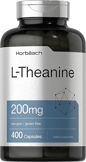 L Theanine 200mg | 400 Cápsulas | Tamanho Econômico | Suplemento Sem OGM e Sem Glúten - Horbäach