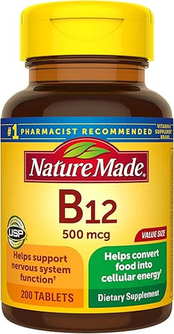 Nature Made - Vitamina B12 500 mcg, 200 Comprimidos para Saúde Metabólica – Marca em Primeiro Lugar