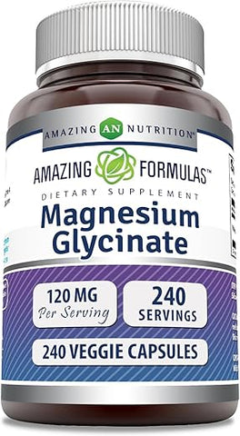 Amazing Nutrition - Amazing Formulas Magnesium Glycinate 120 mg | Cápsulas Vegetarianas | Magnésio Glicinato | Sem OGM | Sem Glúten (240 Unidades)