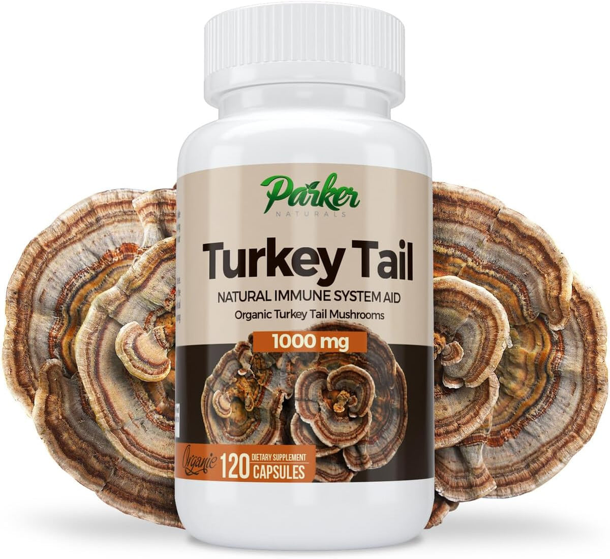 Parker Naturals - Cápsulas de Cogumelo do Rabo de Peru – Suplemento Orgânico de Cogumelo para Apoio à Saúde do Sistema Imunológico – 1000 mg de Suplementos Premium de Cogumelo – 120 Cápsulas