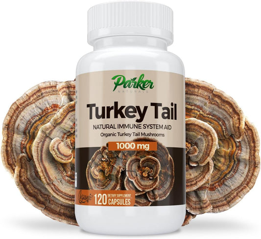 Parker Naturals - Cápsulas de Cogumelo do Rabo de Peru – Suplemento Orgânico de Cogumelo para Apoio à Saúde do Sistema Imunológico – 1000 mg de Suplementos Premium de Cogumelo – 120 Cápsulas