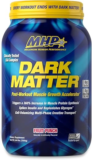 Maximum Human Performance - MHP Dark Matter Pós-Treino, Acelerador de Recuperação, c/ Creatina de Fases Múltiplas, Carboidrato de Milho Ceroso, 6g EAAs, Sabor Frutas Vermelhas, 20 Porções, 55g
