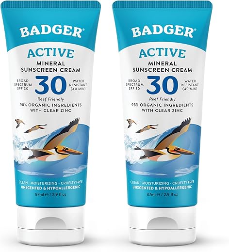 Protetor Solar Mineral Badger SPF 30, Natural com Óxido de Zinco, Ingredientes Orgânicos 98%%, Seguro para os Recifes, Amplo Espectro, Resistente à Água, Sem Fragrância, 85 ml (2 Unidades)