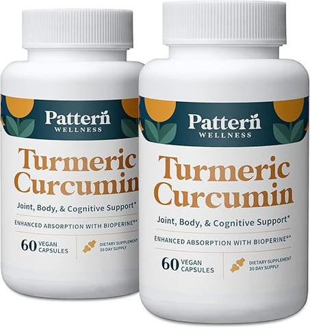 Cúrcuma Curcumina – 1300mg – 95%% Curcuminoides com Extrato de Pimenta Preta Bioperina – Saúde Natural das Articulações - Pattern Wellness
