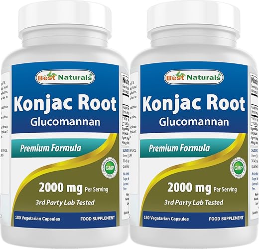 2 Pack Raiz de Konjac Glucomanano 2000 mg por Porção – 180 Cápsulas Vegetarianas - Best Naturals